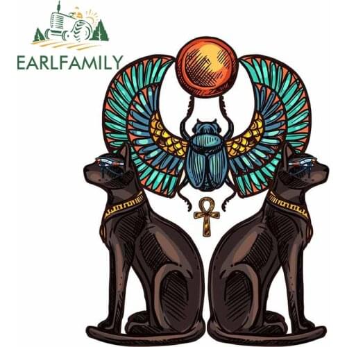 EARLFAMILY 13cm x 10.2cm for Egyptian Cat Anime Car Stickers Personality Waterproof Body for Car Assessoires JDM VAN Decal