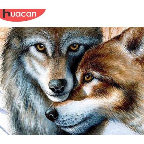 HUACAN Diamond Painting Wolf Rhinestone Kit Full Square Diamond Embroidery Animal Diamond Mosaic Cross Stitch Decor For Home