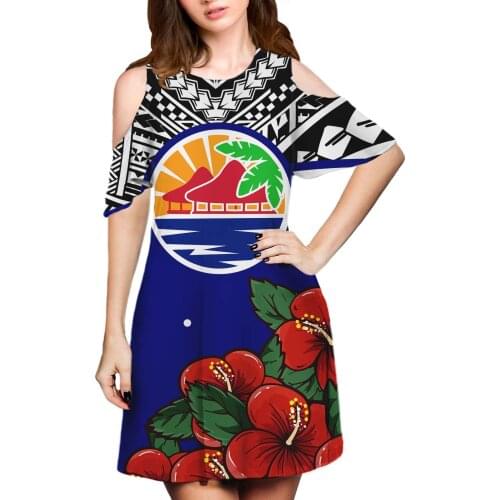 Hycool Hot Sales Island Design Women Casual Midi Dress Summer Lady Elegant Dating Floral Dresses Sexy Leakage Shoulder Clothing