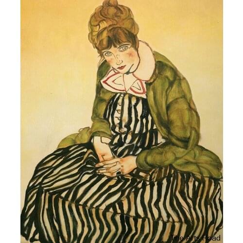 Female Painting Portrait of Edith Schiele Seated with Striped Dress, 1915 Egon Schiele Canvas Wall Painting Hand-painted