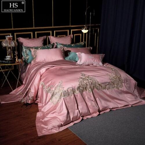 Purplish Red Cotton Bedding Set 4/7Pieces Embroidery Queen King Size Rococo Design Bedspread Bed Sheets Pillowcase Duvet Cover