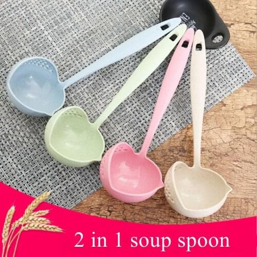Creative Kitchen Wheat Straw Soup Spoon Colander Two in One Environmental Protection Tableware Hot Pot Dual Purpose Soup Spoon