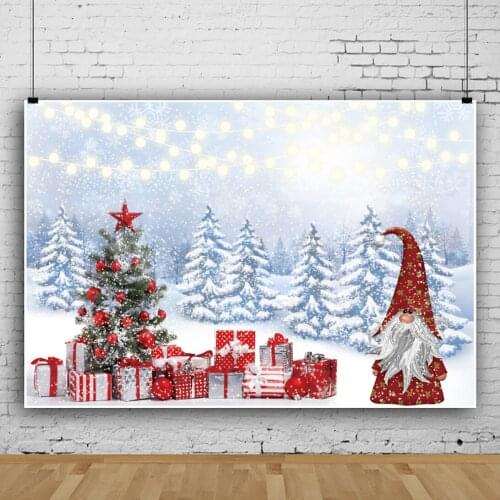 Laeacco Winter Snow Scene Forest Light Merry Christmas Tree Santa Claus Gift Background Baby Portrait Photography Photo Backdrop