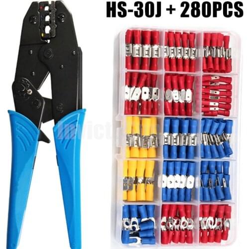 280PCS Spade Terminals Insulated Cable Connector Electrical Wire Crimp Butt Ring Fork Set Ring Lugs Rolled Assorted Kit +Plier
