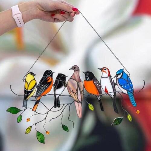 Mini Stained Bird Window Hangings Home Decor Birds Ornaments Wall Hanging Room Accessories Gift for Bird Lover Mothers Day Gift