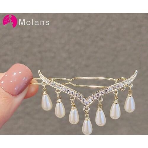 Molans New Rhinestone Hair Clip Bridal Wedding Headdress Pearl Hairpins Women Girls Hair Accessories Bridesmaid Wedding Jewelry