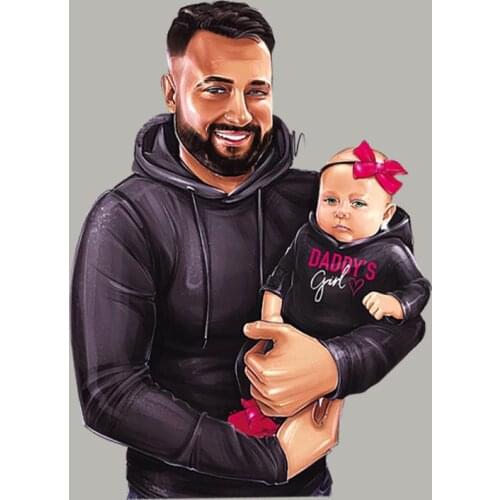 Happy Dad With His Baby Stickers Patch Fashion Tops Heat Transfer Diy Appliqued Vinyl Transfers For Clothing