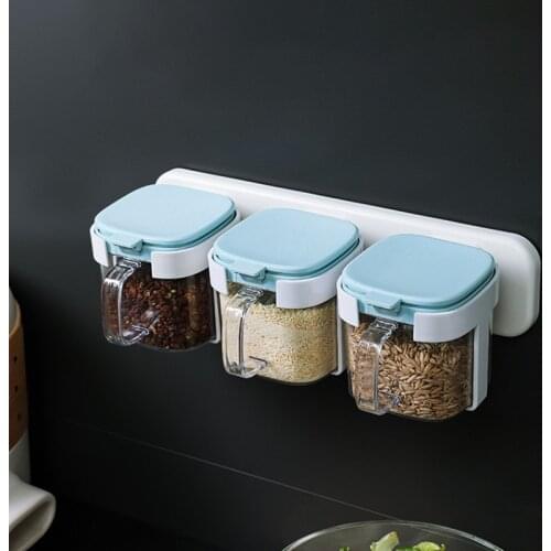 Wall Mounted Flavoring Box Salt Tank With Lid Sugar Storage Box Household Kitchen Storage Container Supplies