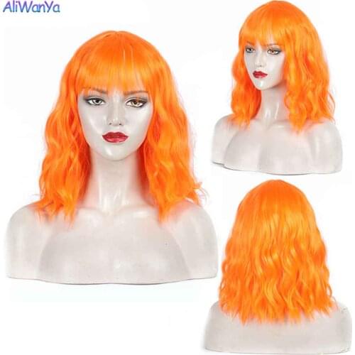 Natural Short Wig Water Wave Pixie Wigs Synthethic With Neat Bangs Middle Bob Wig Orange Wig Womens Wig Cosplay Wig Hair Party