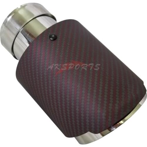 New Style Matt Red Fiber Carbon Muffler Tip Tail End Pipe Universal Stainless Steel Straight Flange With Logo For BM E43