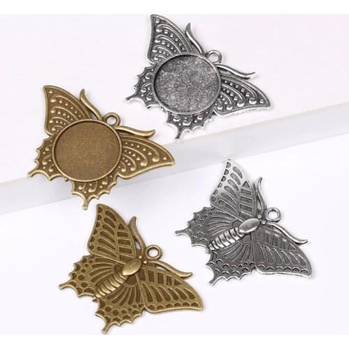 Onwear 5pcs butterfly pattern blank metal cabochon setting 20mm dia diy pendant base trays for necklace making