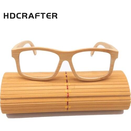 HDCRAFTER 100% Real Wood Bamboo Glasses Frames for Men Women Vintage Retro Myopia Optical Eye Glasses Frame With Clear Lens