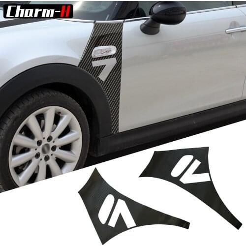 A pair 5D Carbon Fibre Vinyl Decal Front Fender Air Vent Trim Side Scuttles Stickers For Mini Cooper F56 Car Styling Accessories
