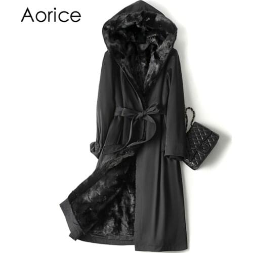 A11008 Women Winter Warm Real Mink Fur Parka Coat Jacket Female Girl Lady Long Hooded Trench Overcoats