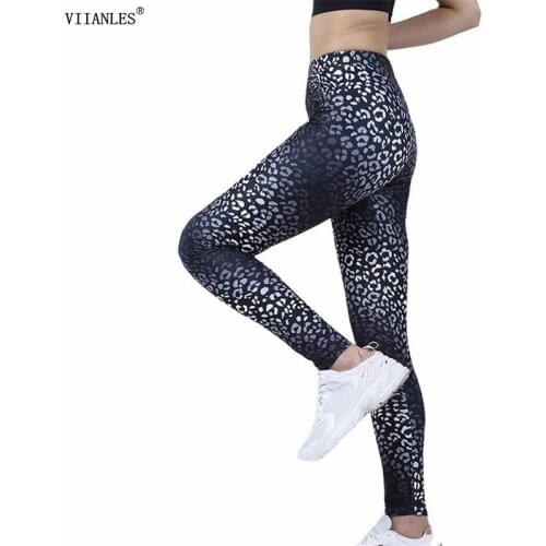 VIIANLES Sexy Leggings Women Gym Black Leopard Print Sports Slim Pants Hip Leggin Sport Women Fitness Workout Stretch Trousers
