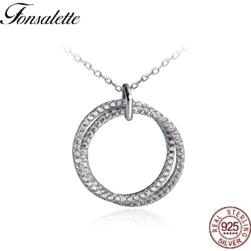 Simple Sterling Silver Hoop Infinity Pendant Double Circle Round Necklace Girls Interlocking Necklace Christmas Day gift ZK30