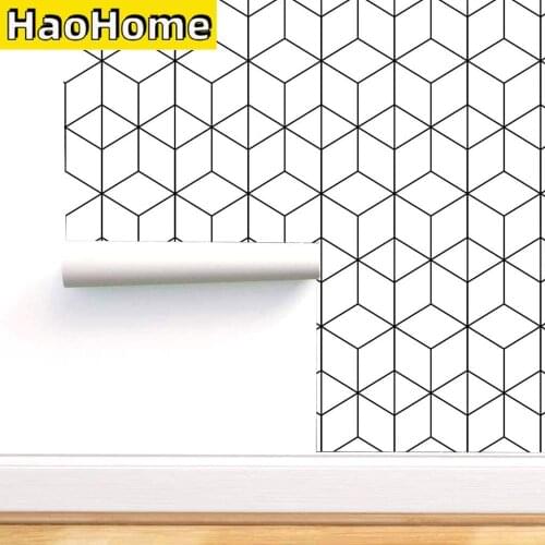 HaoHome Black and White Geometric Wallpaper Peel and Stick Hexagon Self Adhesive Wall Paper Drawer Liner Roll for Home Use