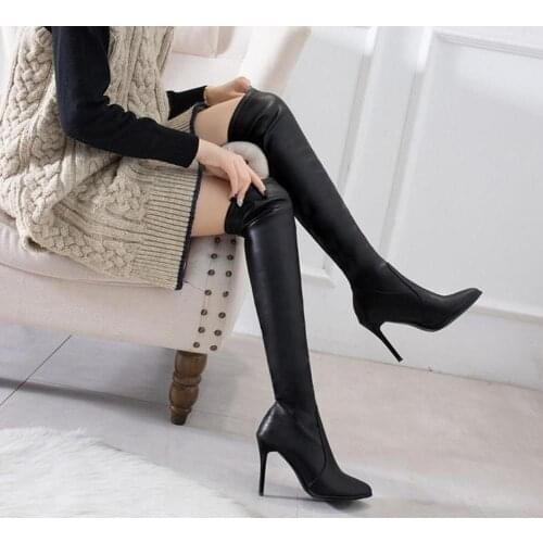 2020 women leather Boots Sexy Over Knee High Women Fashion Winter Thigh High Boots pointed High heels Woman Fashion Botas Mujer