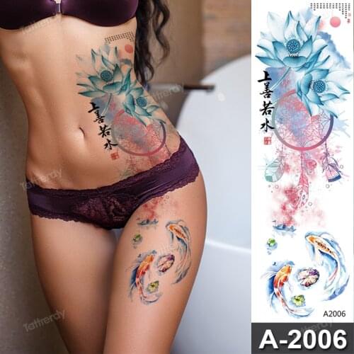Sexy body art large temporary tatoos for women girls tattoo sticker rose lotus dragon fish tattoo fake waterproof party beauty
