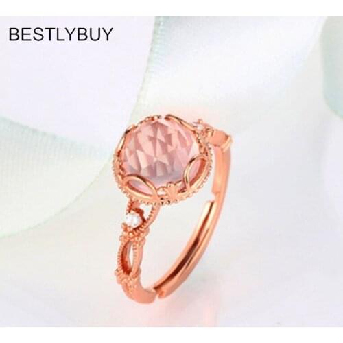 BESTLYBUY Natural rose quartzes silver ring , light pink color, cushion 8mm*8mm ,checkboard cutting, fashion fine jewelry