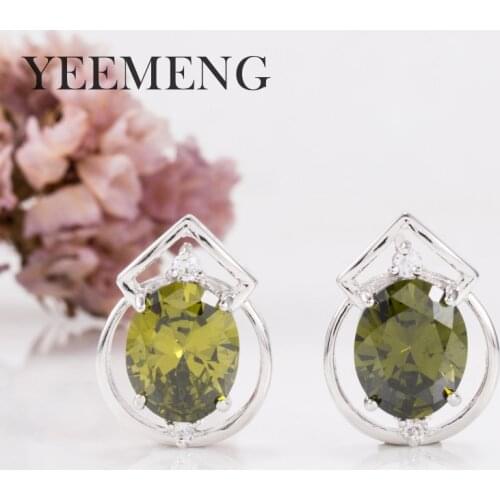 YEEMENG Newest Fashion Korean Style Jewelry Silver color Cubic Zircon Geometric Stud Earrings for Women Lovely Studs for Lady