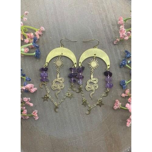 Celestial Sun/Moon Gemstone Snake Earrings