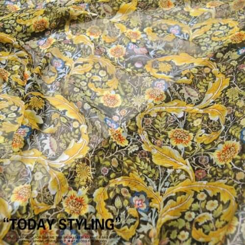 LEO&LIN Large Wide Yellow Flower Silk Georgette Chiffon Clothing Fabric DIY Patchwork Tissue