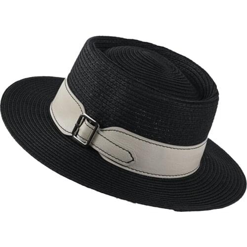 2020 New Womens Sun Hat Female Summer Belt Buckle Flat Top Straw Hat Summer Visor Caps Ladies Sun Beach Hats