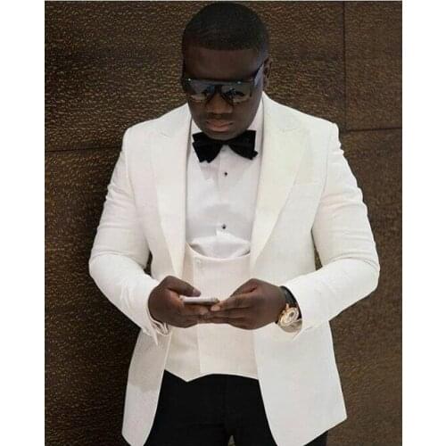 One Button Ivory Groom Tuxedos Peak Lapel Groomsmen Mens Wedding Prom Suits (Jacket+Pants+Vest+Tie) NO:225