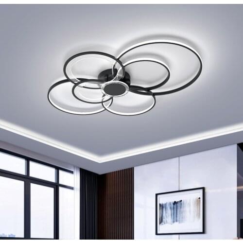 Led Chandelier Modern for Living Room Bedroom Foyer Round Black Gold Frame Acrylic Ceiling Mount Lamp Dimmable Kitchen Lighting