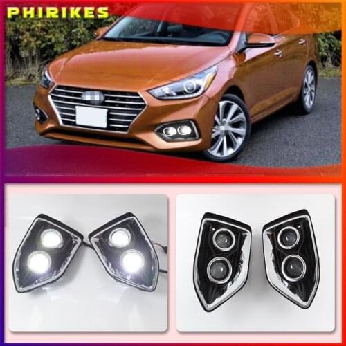 LED Fog Lamp For Hyundai Solaris Accent 2017 2018 2019 2020 Car DRL Lamp Waterproof ABS 12V LED Daytime Running Light