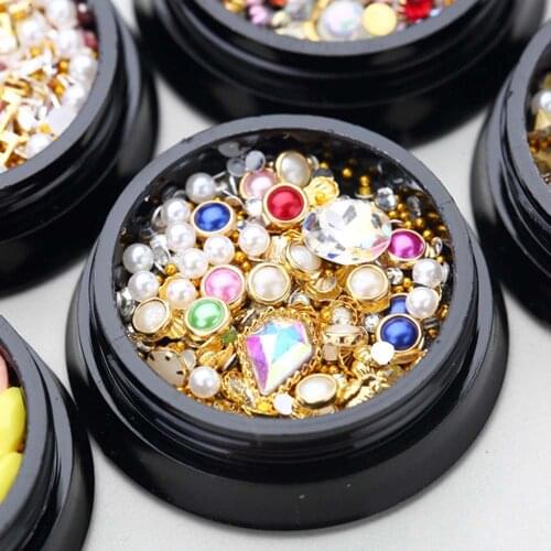 1 Box Mix Shapes Diamond Pearls Nail decoration Metal sequins Colored pearls Nail Art Rhinestones Gems Decals Manicure DIY Tips