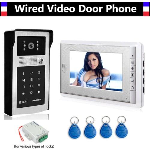 7" LCD Monitor Wired Video Doorbell Door Phone Intercom System Aluminum Alloy Case Code ID Keyfobs Unlock 2-Way intercom