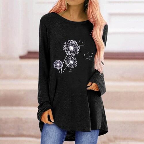 O Neck Long Sleeve T Shirt Women 2021 Summer Casual Loose Basic Woman T Shirts Fashion Floral Printing T-shirt Tops #T3G