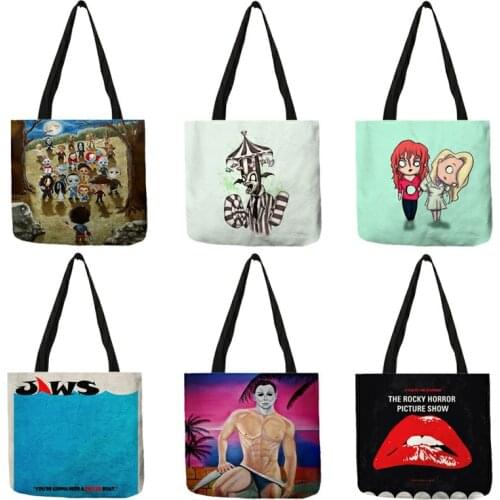 Women Bag 2021 Fashion Cute Cartoon Horror Movie Design Shoulder Bags Ladies Totes For Women Reusable Shopping Traveling Bag Sac