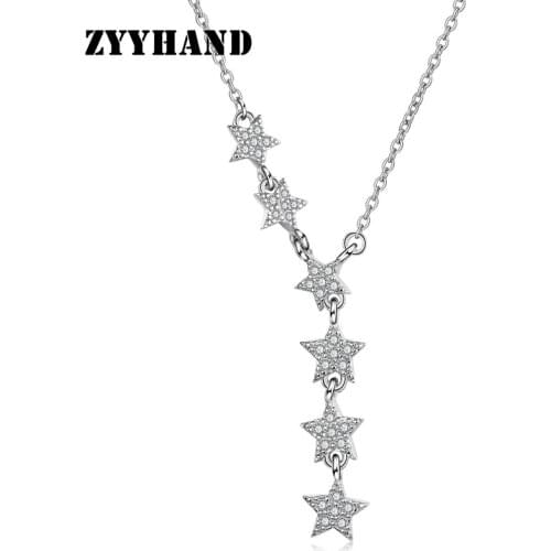 Platinum-Plated Zircon Star Women Necklace Girl Engagement Luxury Alloy Clean Stone Lady Wedding Jewelry