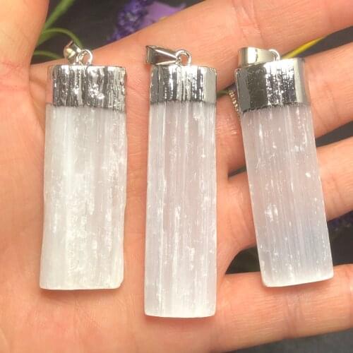 1Pcs Natural Selenite Rod Rough Gypsum Crystal Irregular Column Without Stone Yogi Reiki Healing Specimen Pendant