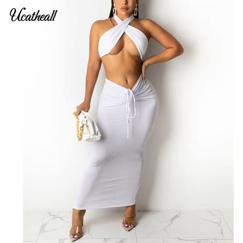 2021 Summer Women Two Piece Set Solidhakter Top And Skirt Set 2 Piece Sexy Streetwear Clothes Ruched Outfits