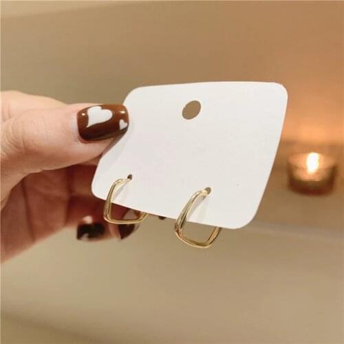 2021 New Vintage Geometric Metal Trendy Cute Fashion Jewelry Hoop Earrings For Women Girls Square Shape Statement Simple Ear