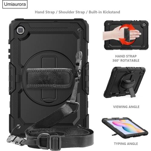 360 Rotating Shockproof Stand Case For Samsung Galaxy Tab S6 Lite 10.4 P610 SM-P615 Hybrid Armor Tablet Case With Shoulder Strap