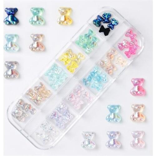 48pcs/box new resin nail art decorations knotbow bear beads connectors for diy handmade phone case manicure jewelry accessories
