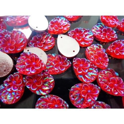 80pcs 13*18mm drop shape Red AB colour crystal sew on rhinestone Parquet flatback resin gem stones