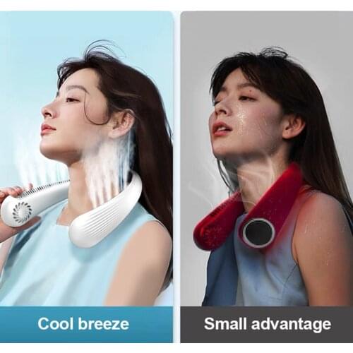 Mute Portable Neck Fan Hands Free Personal Mini Bladeless Fans USB Rechargeable 2000mAh Neck Hang Fan Wearable Leafless Neck Fan