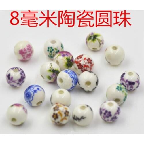10 pcs hot- Ceramics Beads Round Flower Pattern 8mm