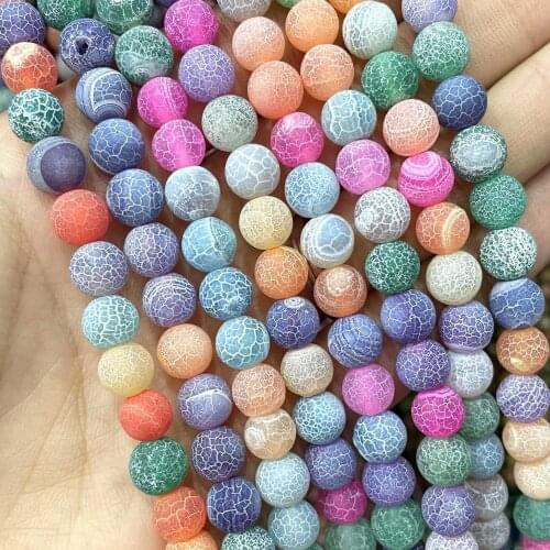 Natural Colorful Frost Cracked Agates Onyx Round Loose Stone Spacer Beads For Jewelry Making DIY Accessories 4/6/8/10/12mm