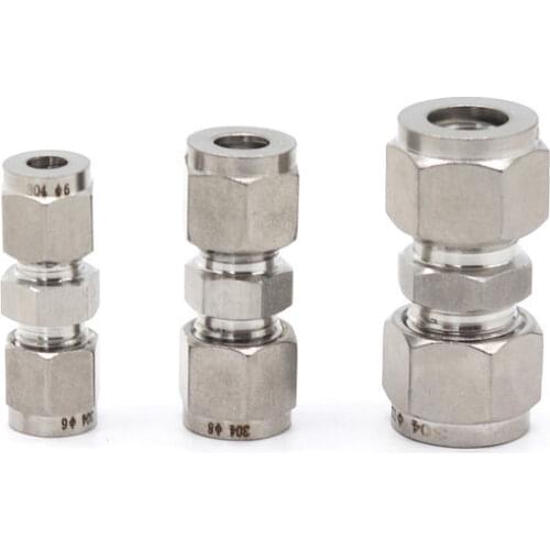 1/8" 1/4" 3/8" 1/2" 3 4 6 8 10 12 14 16 18 20 25 30mm OD 304 Stainless Steel Double Ferrule Compression Union Connector Adapater