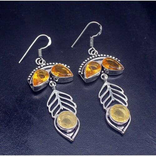 Gemstonefactory Big Promotion 925 Silver Honey Topaz Yellow Citrine Women Ladies Gifts Dangle Drop Earrings 20212384