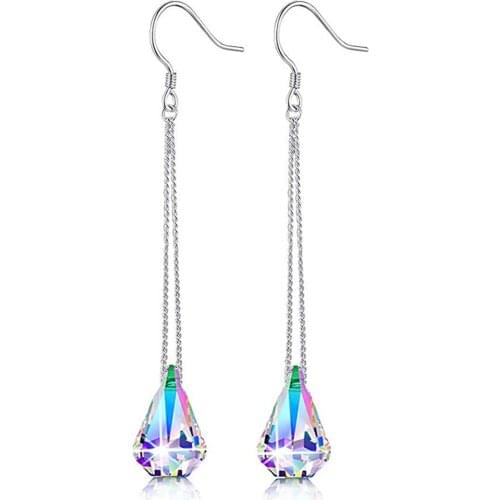 Hermosa 925 Sterling Silver Dangle Earrings With Crystals from Swarovski Teardrop Aurore Boreale Crystal Long Drop Earrings Gift