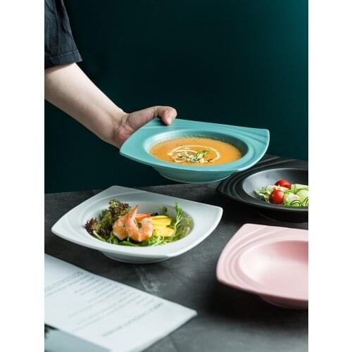Nordic Creative Ceramic Soup Plate Square Pasta Plate Porcelain Deep Western Food Snack fruit salad Plate Tableware Wholesale