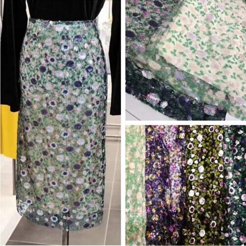 LASUI 4colors sequinEmbroidered flowers mesh lace fabric diy Evening dress show clothing Party dress fabric W0042